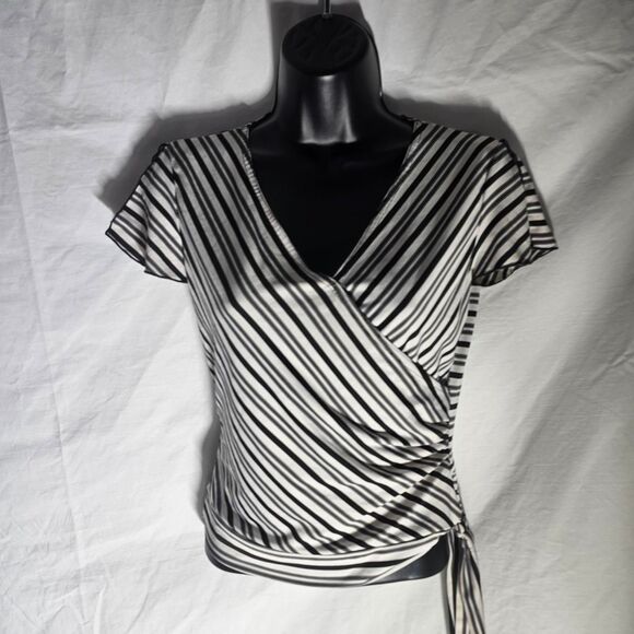 Y2k retro pinstripe gothic v neck side tie top - Picture 3 of 4